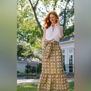 Piccadilly “Sutton” Maxi Tie Skirt- Green  Pink & Chartreuse